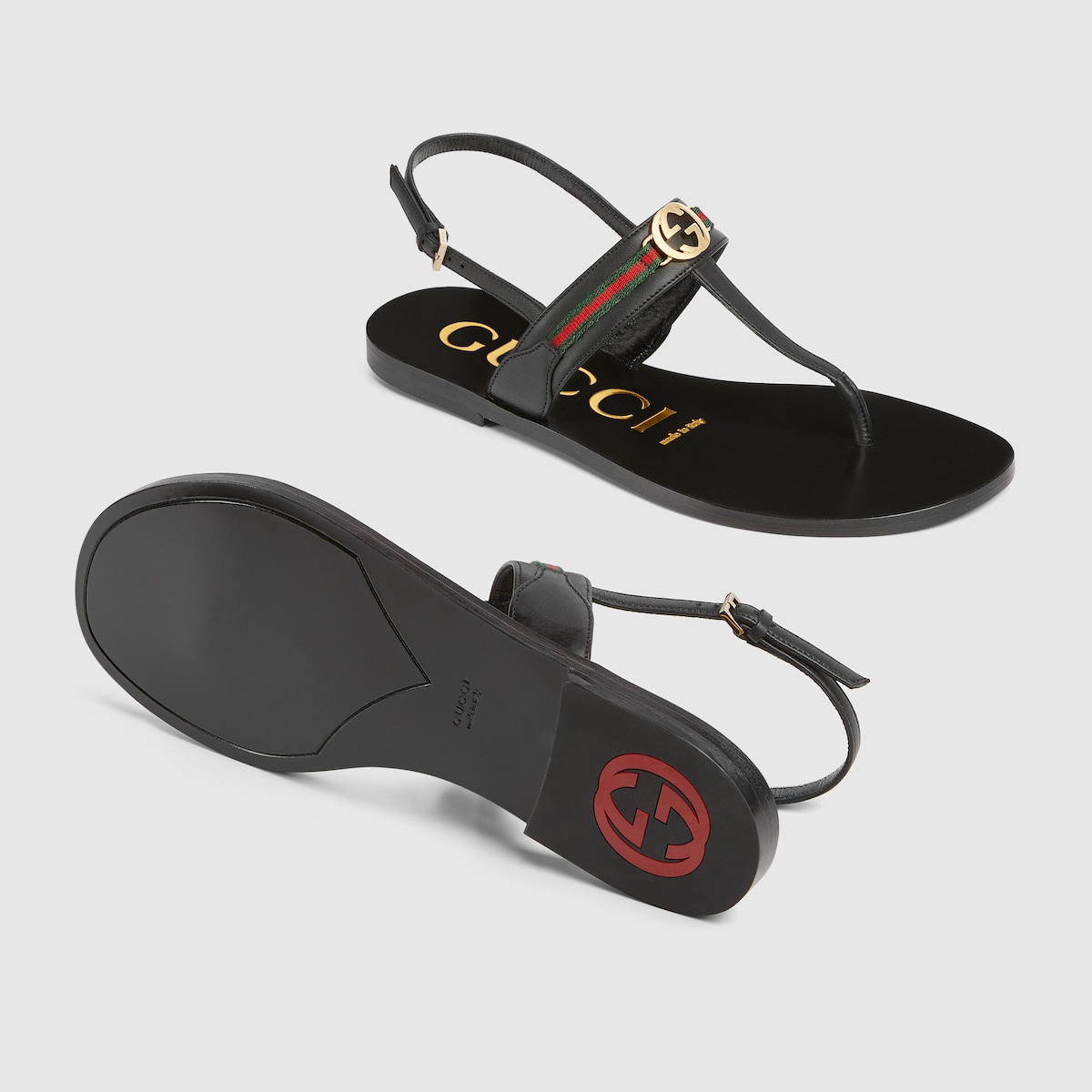 【GUCCI】Interlocking G Strap Sandals Black Gucci Interlocking G leather platform sandals Gucci