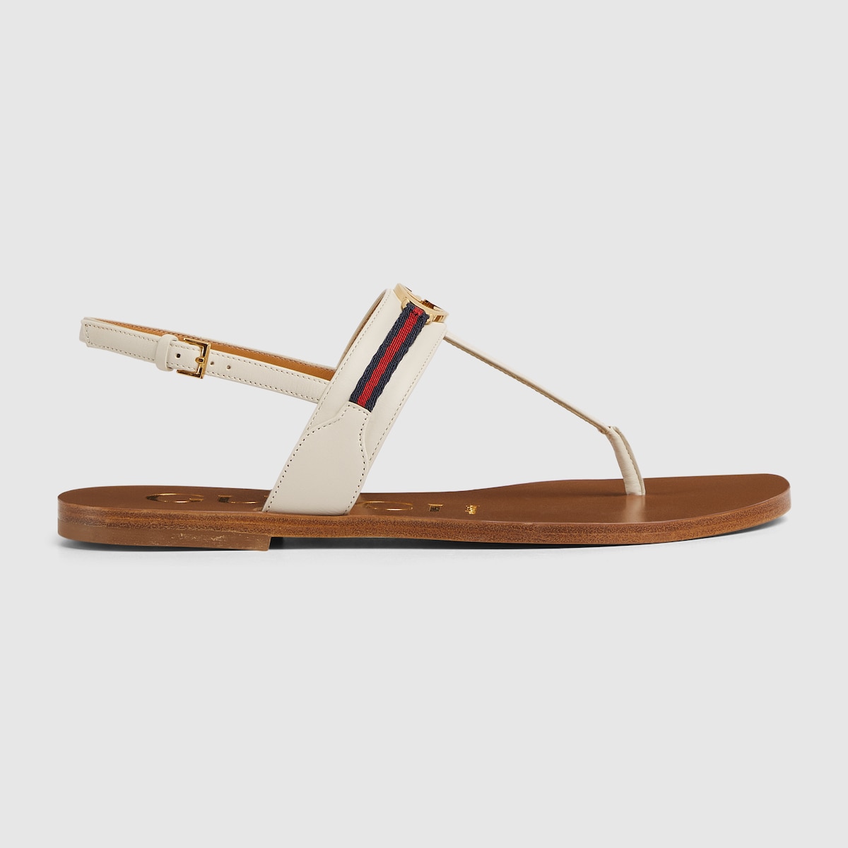 Sandalo donna con Incrocio GG e dettaglio Web in pelle bianca GUCCI CH