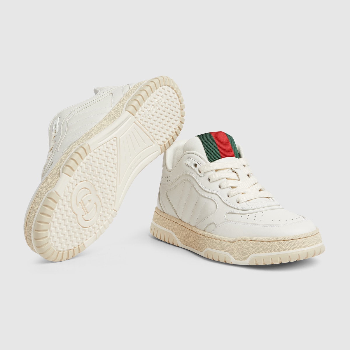 スニーカー GUCCI GUCCI RE-WEB SNEAKERS IN A MIX OF MATERIALS Women's Gucci Re-Web sneaker in white leather | GUCCI® US