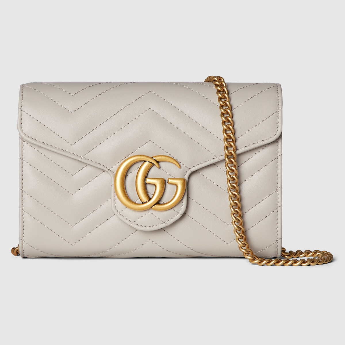 長財布 Gucci White Leather Gg Marmont Wallet GG Marmont wallet on chain in light grey leather | GUCCI® US