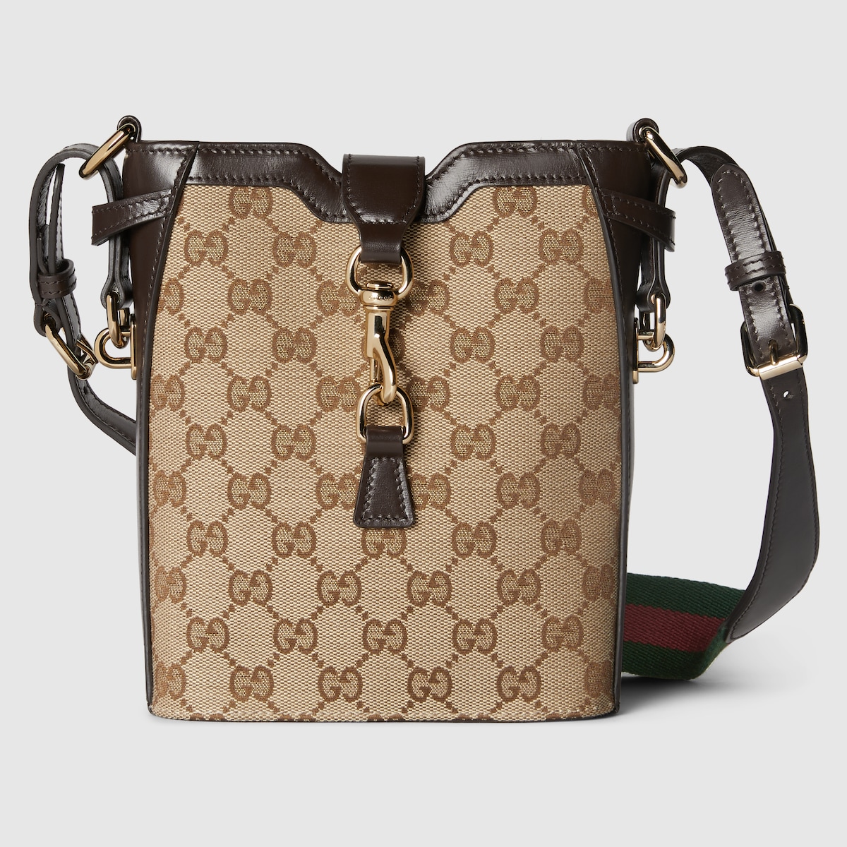 Mini bucket shoulder bag in beige and ebony canvas | GUCCI® US