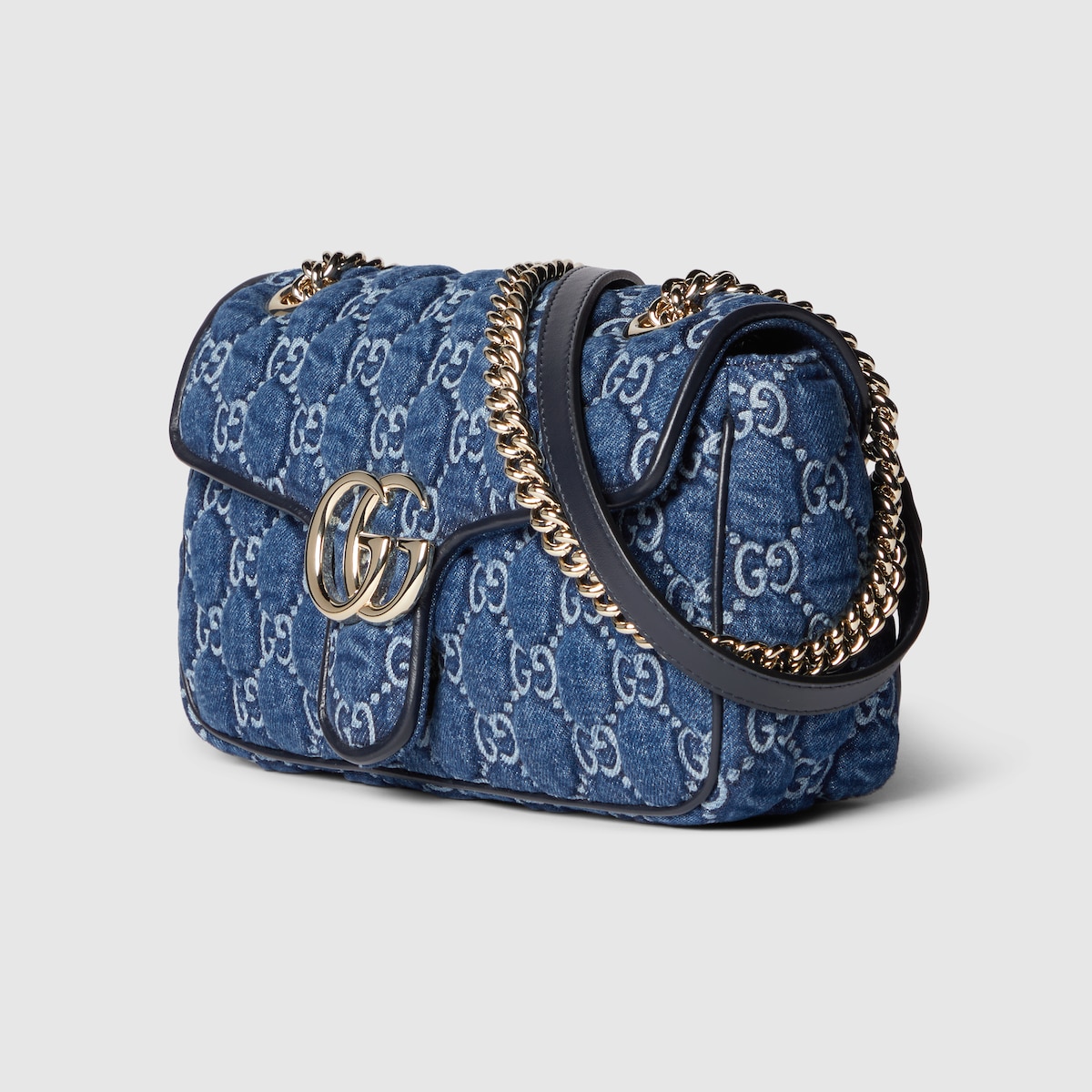 GG Marmont small shoulder bag in blue GG denim GUCCI US