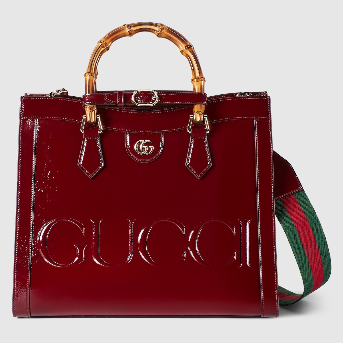 Gucci Diana medium tote bag in dark red patent leather