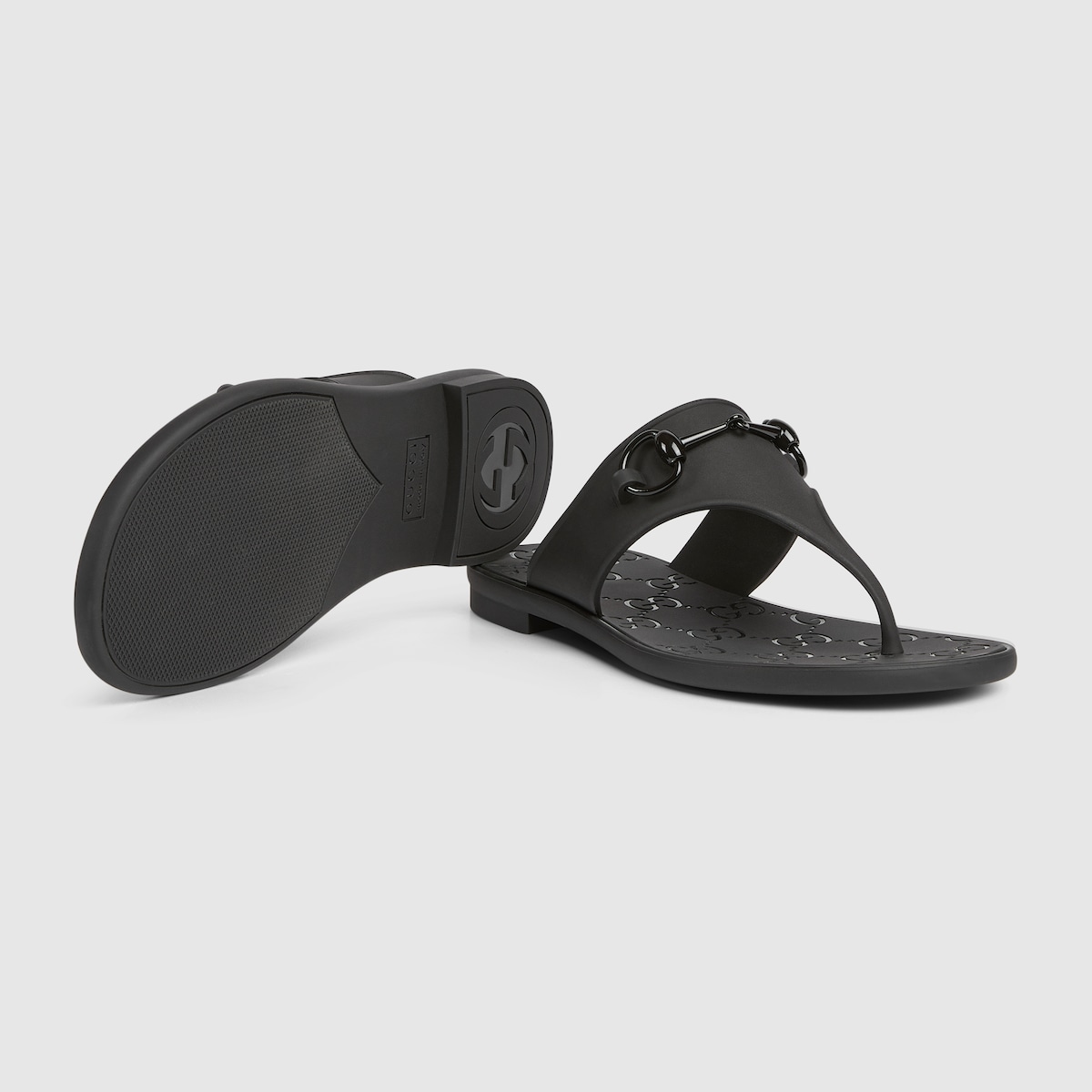 Women s thong sandal with Horsebit in black rubber GUCCI Canada