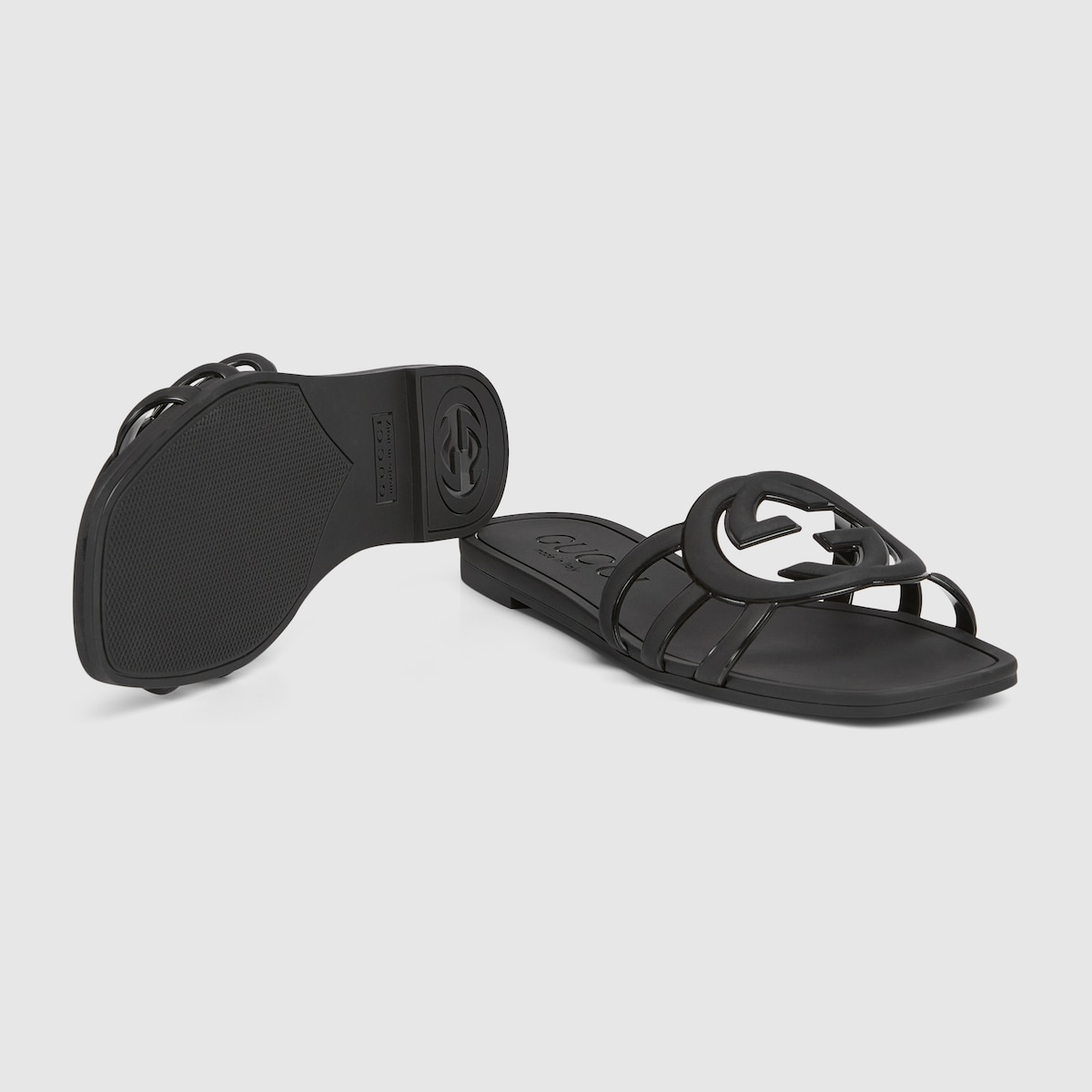 Sandalo slider donna con Incrocio GG in gomma nera | GUCCI® IT