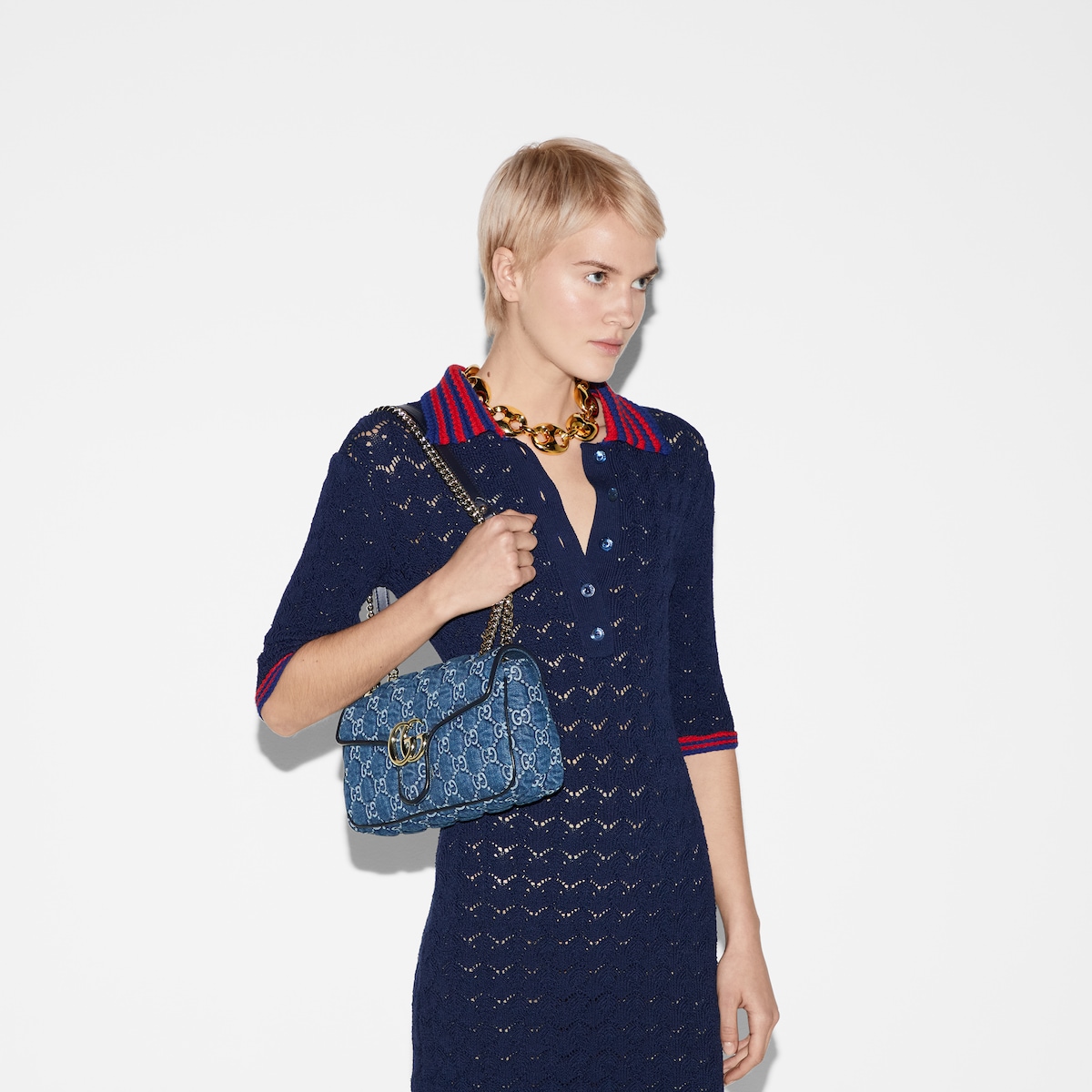Borsa a spalla GG Marmont in denim GG blu GUCCI CH