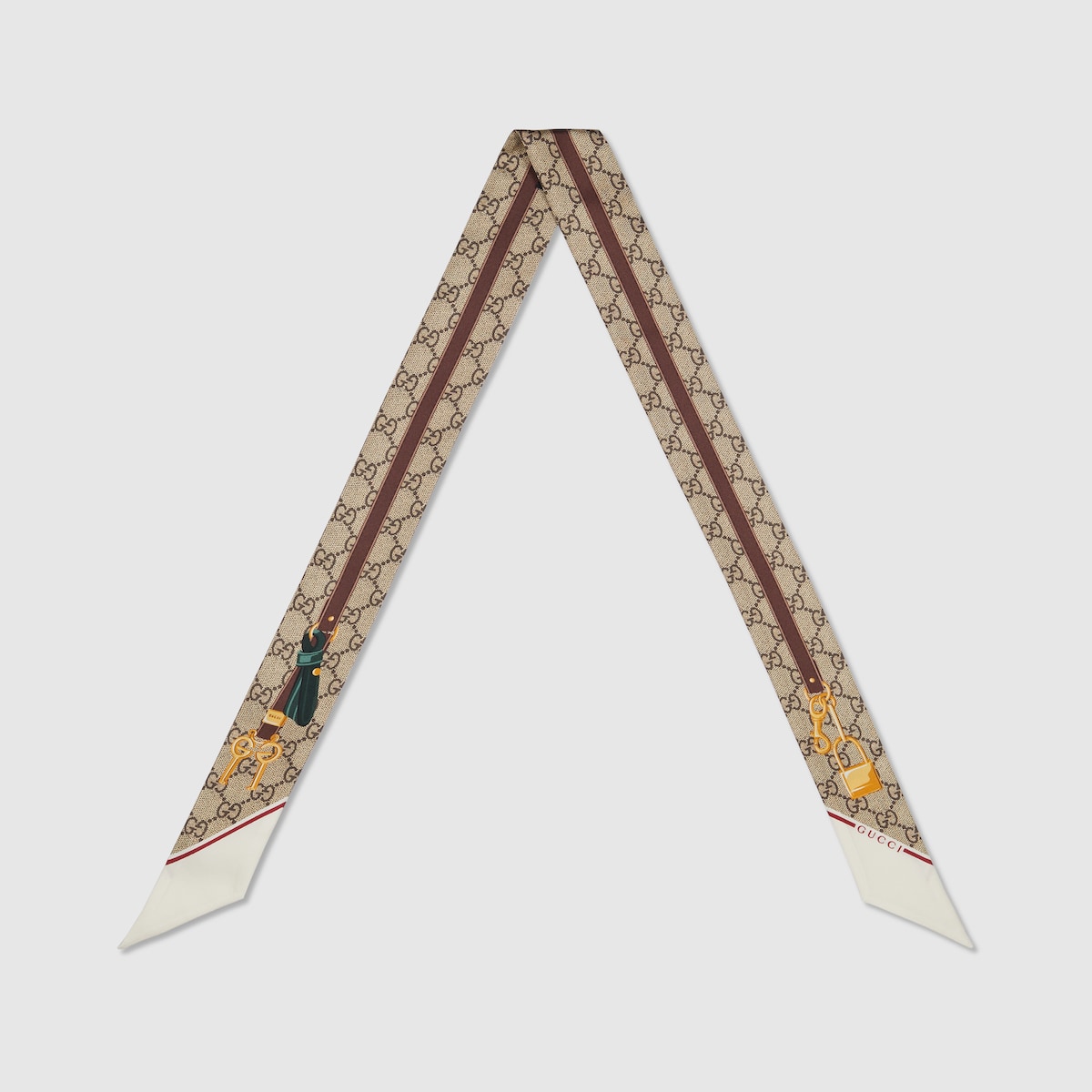 Printed silk twill neck bow in beige and ebony GG | GUCCI® US