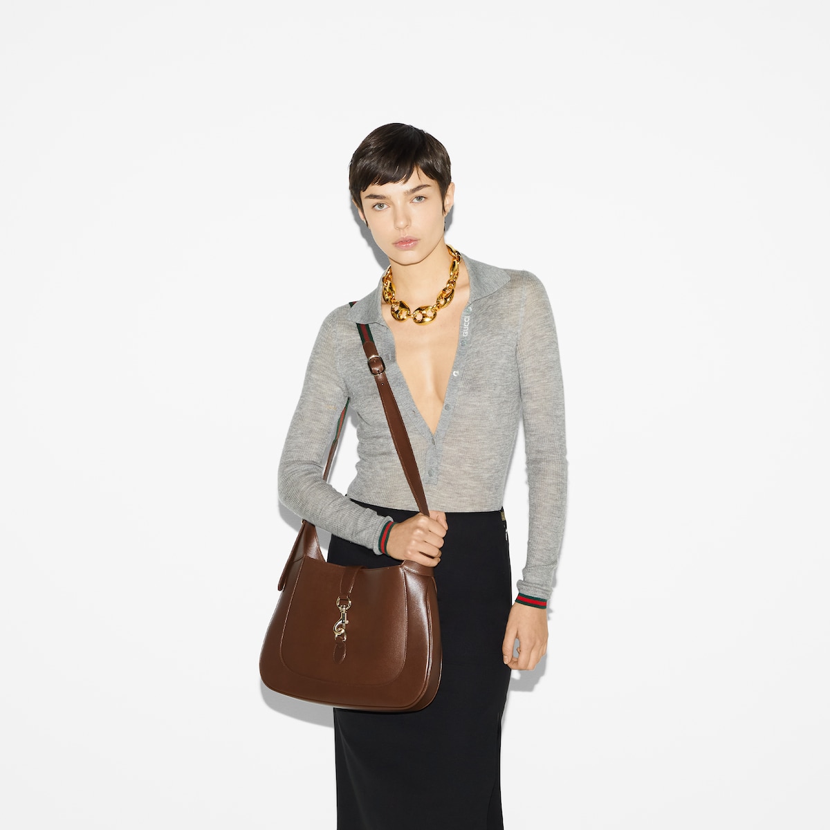 Mittelgroße Gucci Jackie Schultertasche in braunes Leder | GUCCI® DE