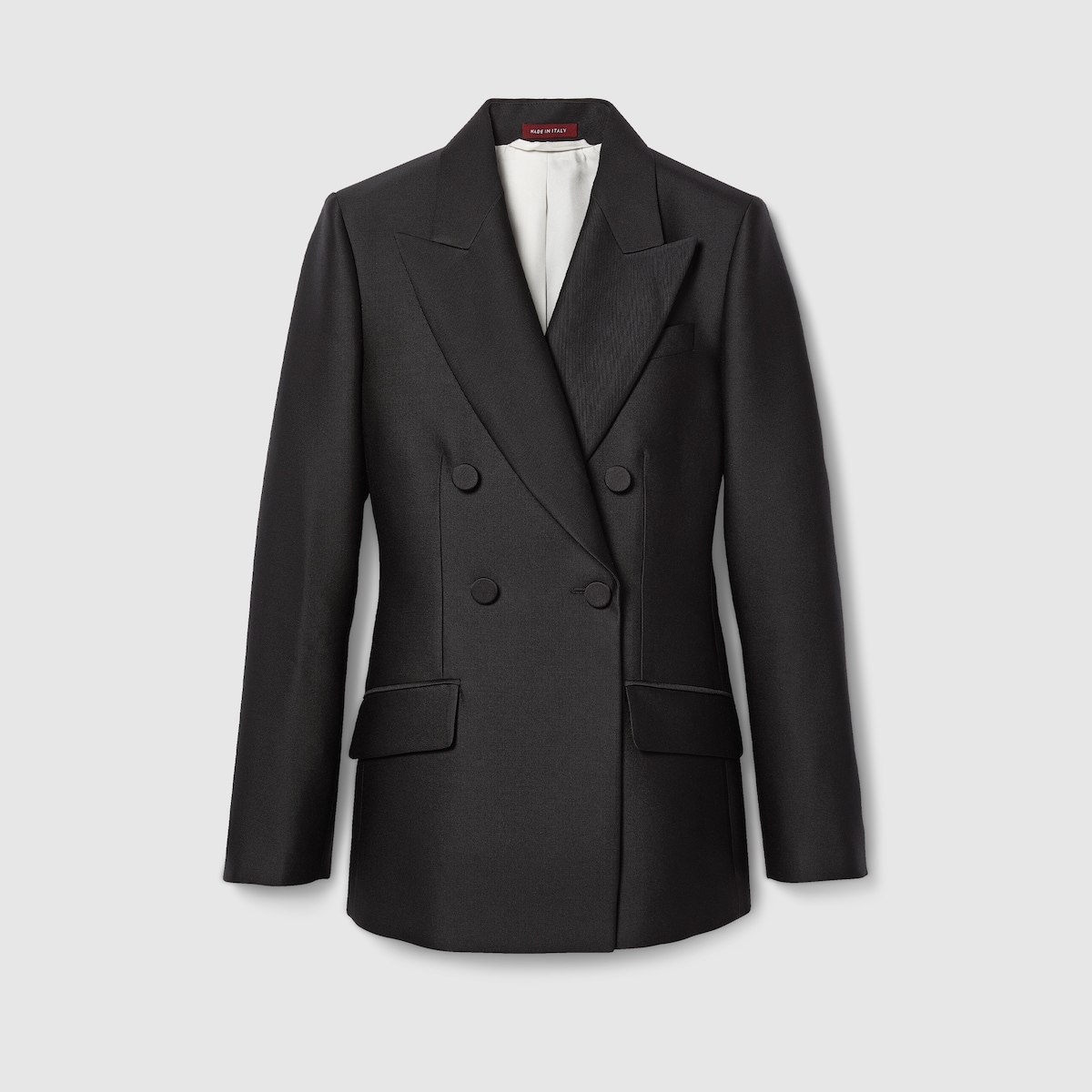 Double breasted wool silk jacket in black GUCCI GR