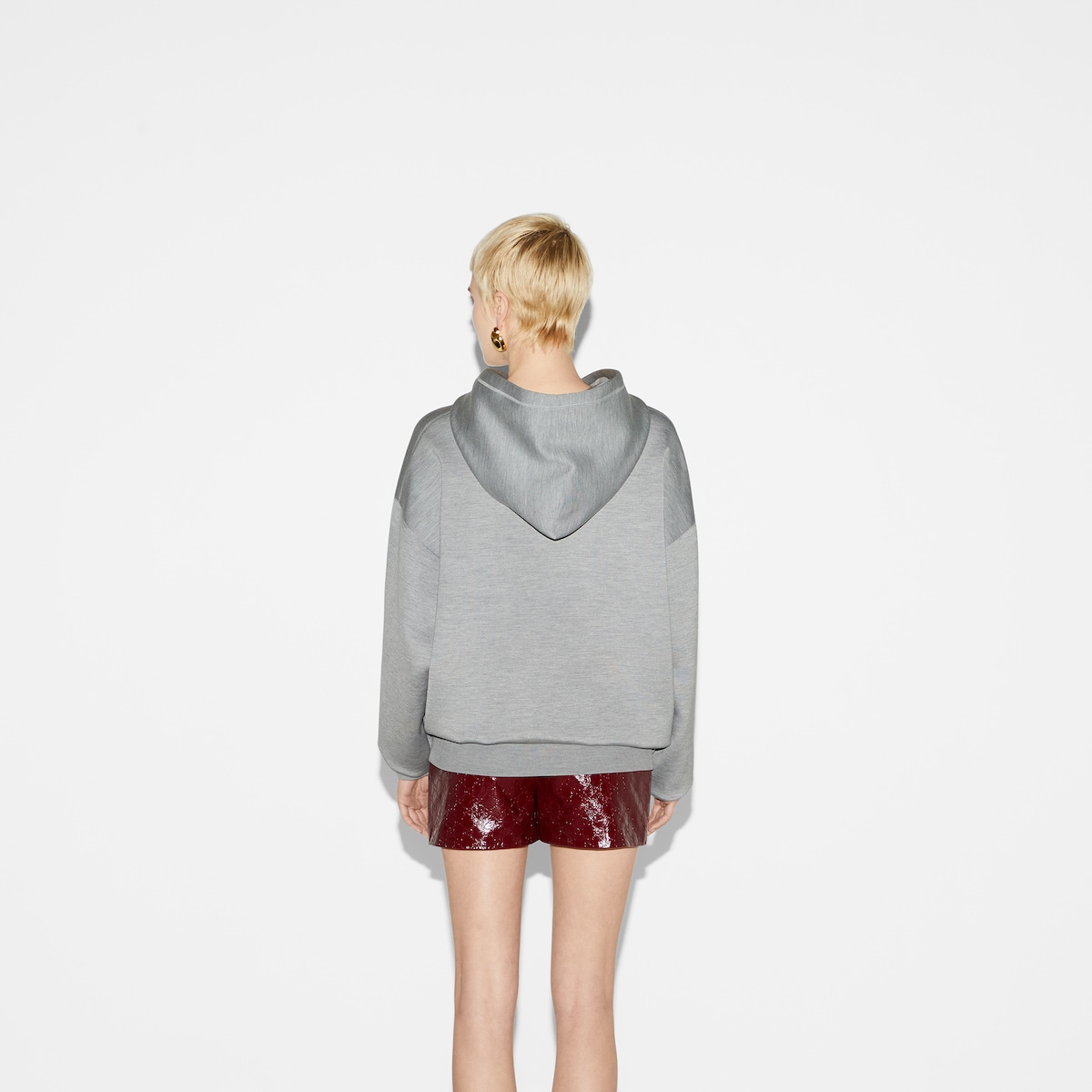 Extra fine knit hooded sweater in light grey melange | GUCCI® US