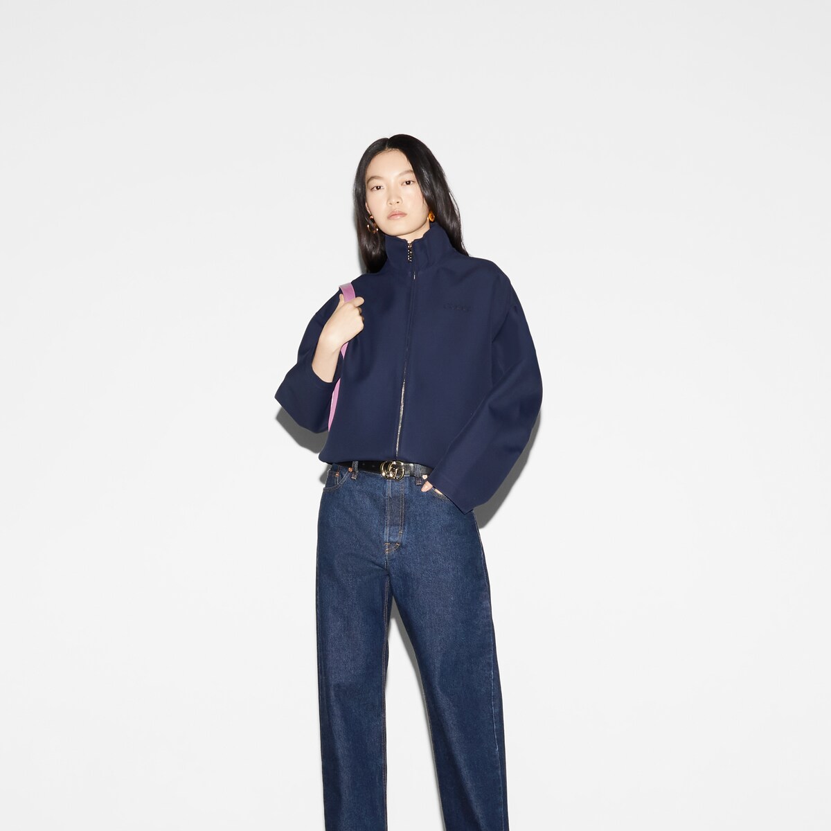 Gucci Label Colours Denim trouser with Gucci label in dark blue | GUCCI® Australia