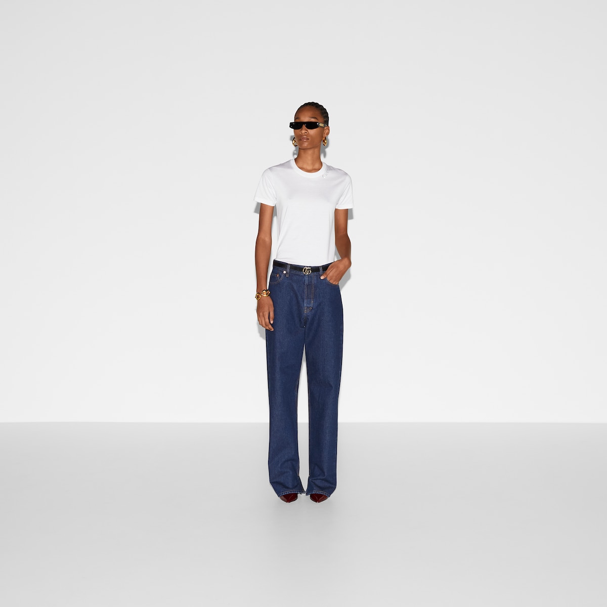 GUCCI★素敵！striped cotton shirt With Crystal Collar GUCCI Interlocking GG Oxford striped cotton shirt white blue
