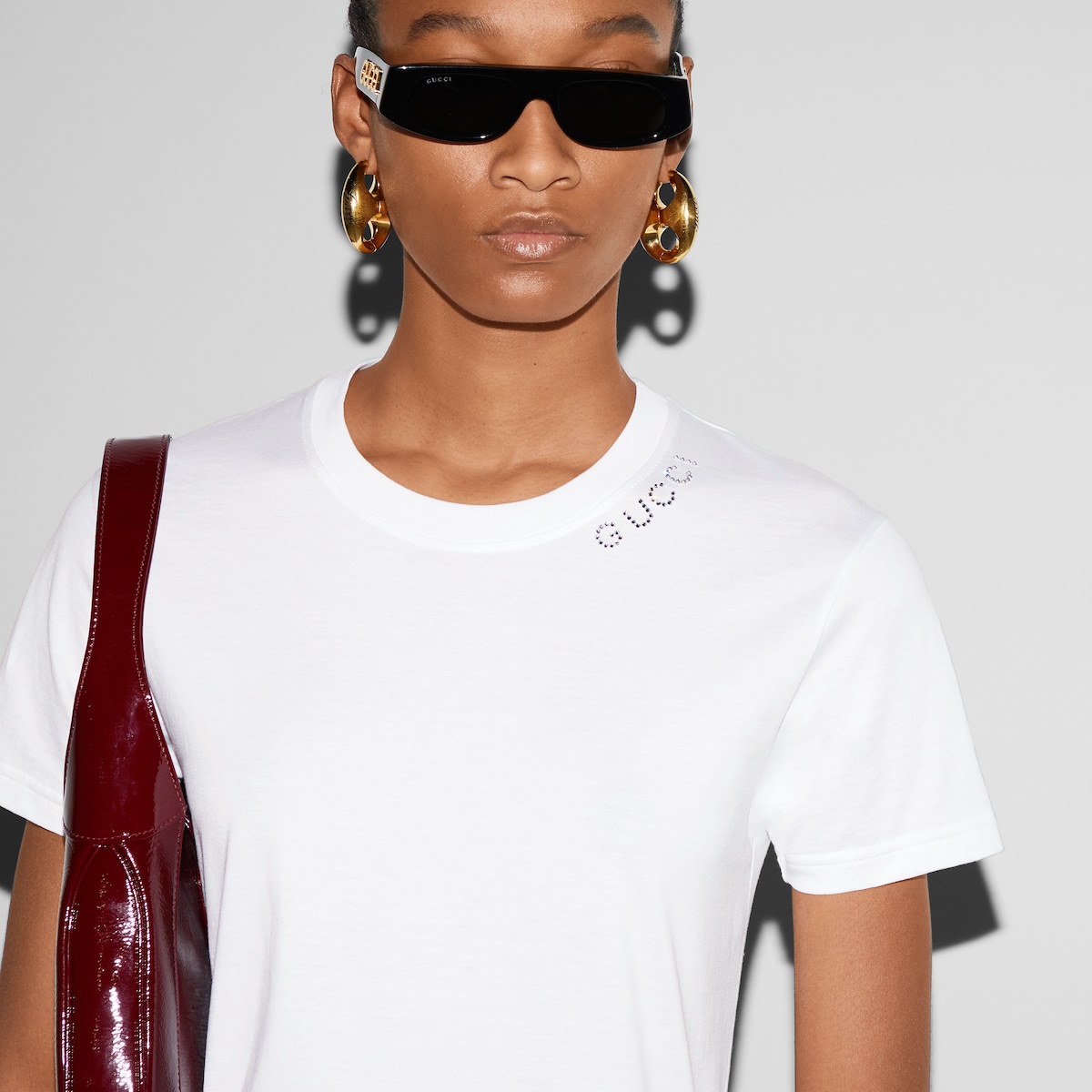 Tシャツ・カットソー GUCCI Woman T-Shirt White 815851XJG5O 9692 Jersey T-shirt with Web in white | GUCCI® US