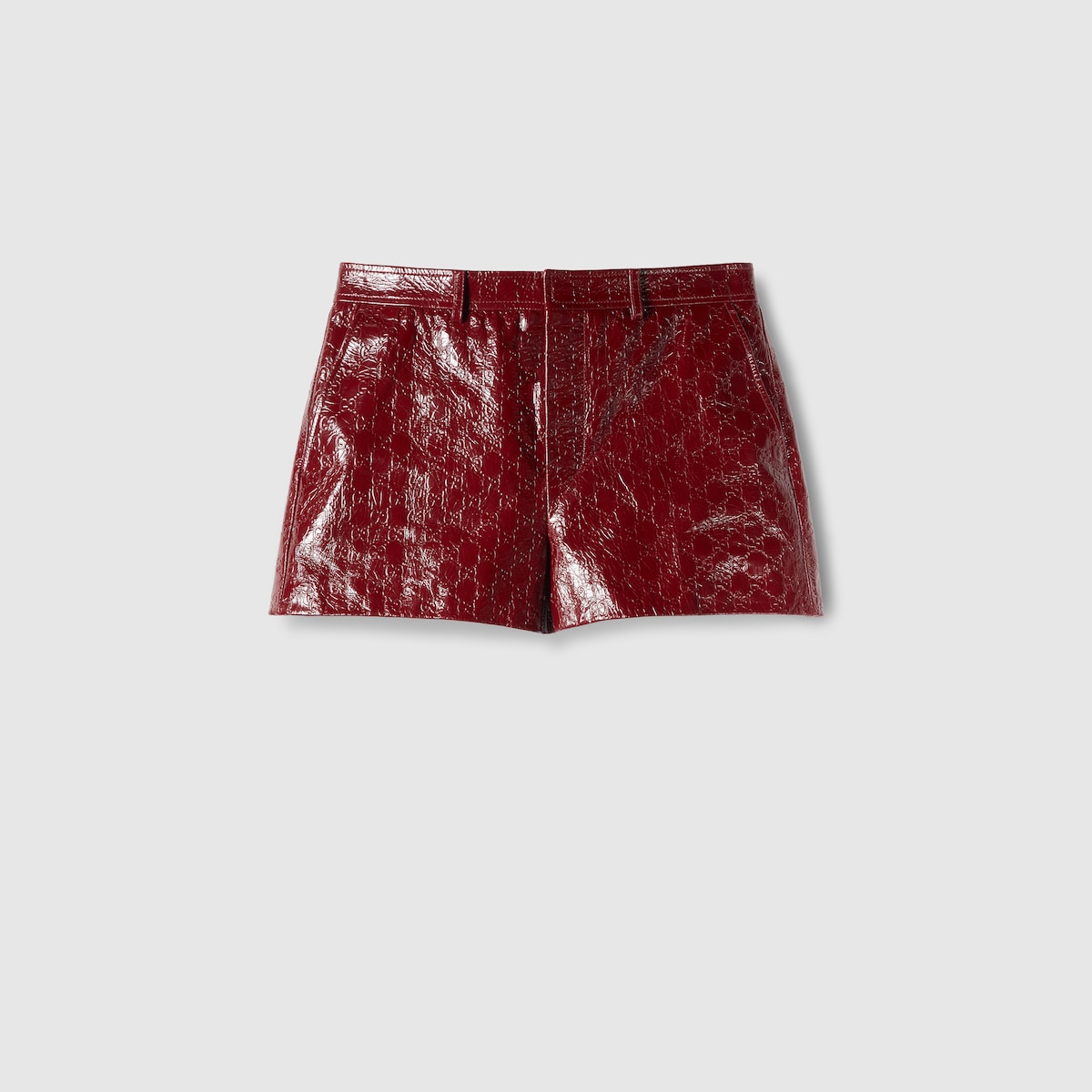 GG embossed shiny leather shorts in Gucci Rosso Ancora GUCCI Canada