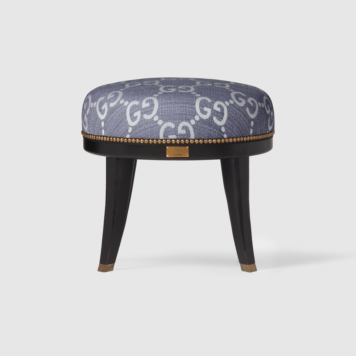 GG jacquard round stool in blue and light blue fabric