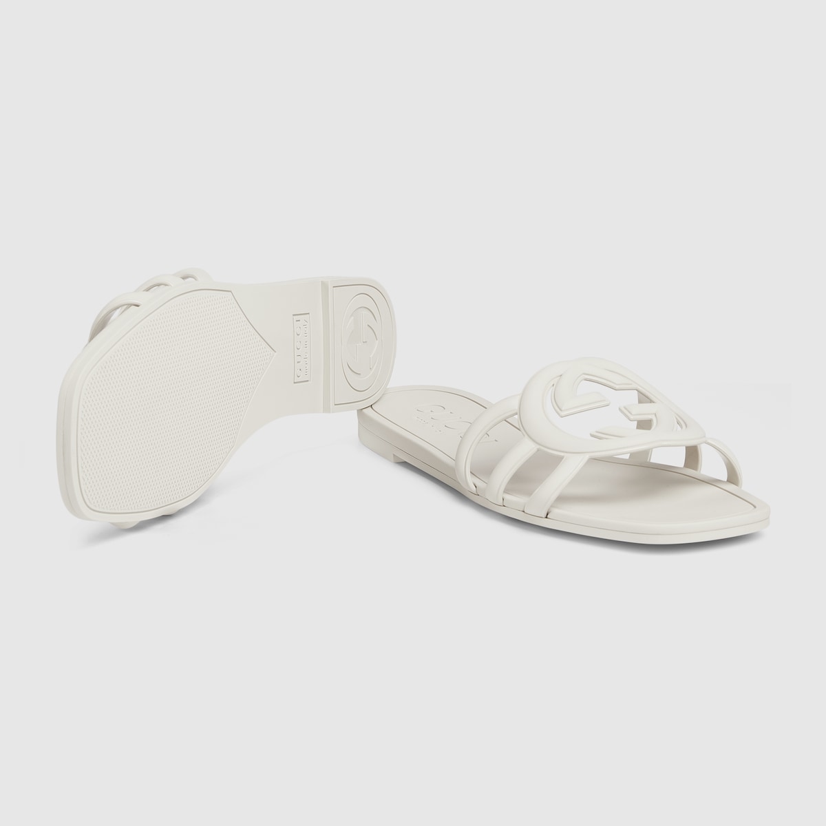 Women s Interlocking G slide sandal in white rubber GUCCI Canada