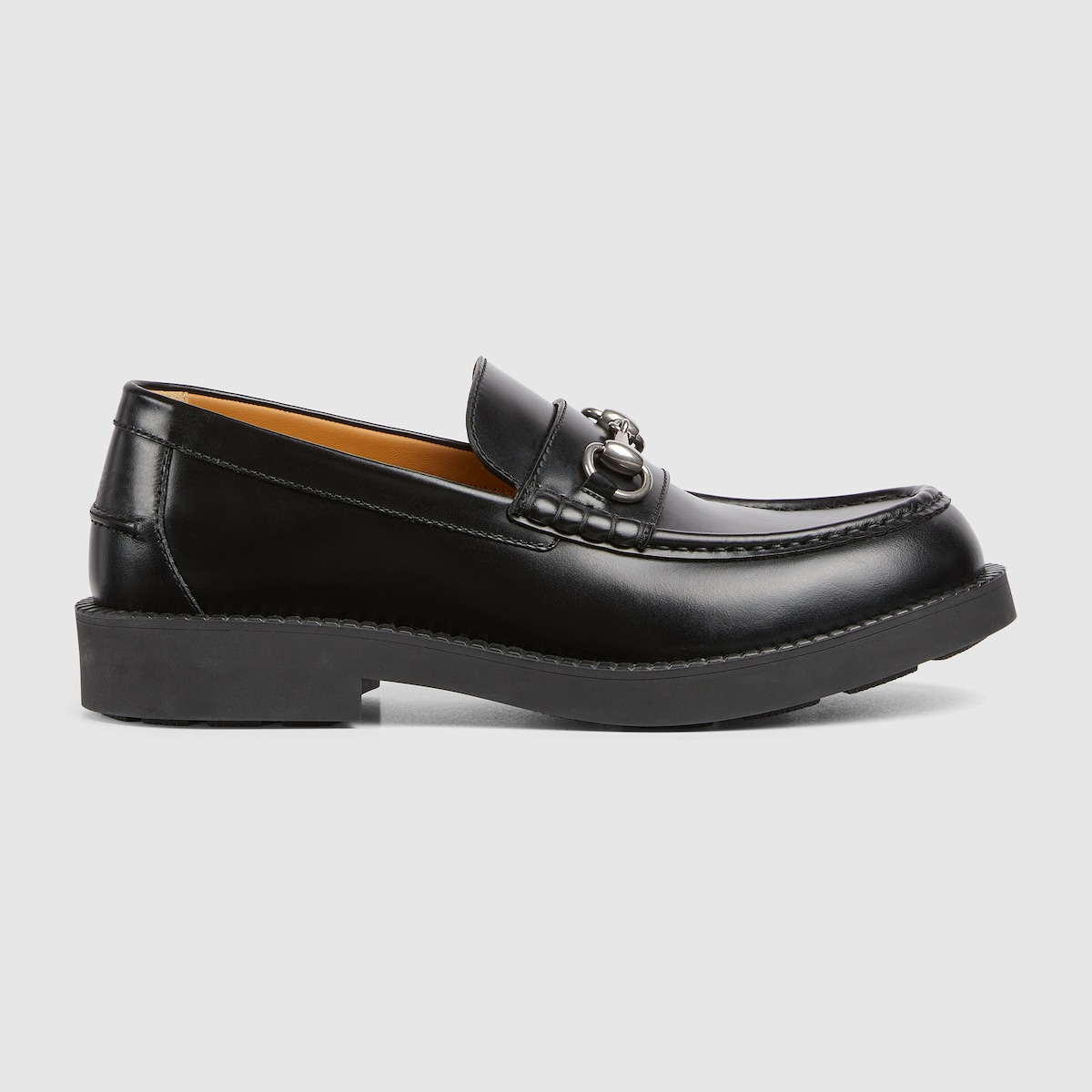 Men's loafer with Horsebit in black shiny leather | GUCCI® SG