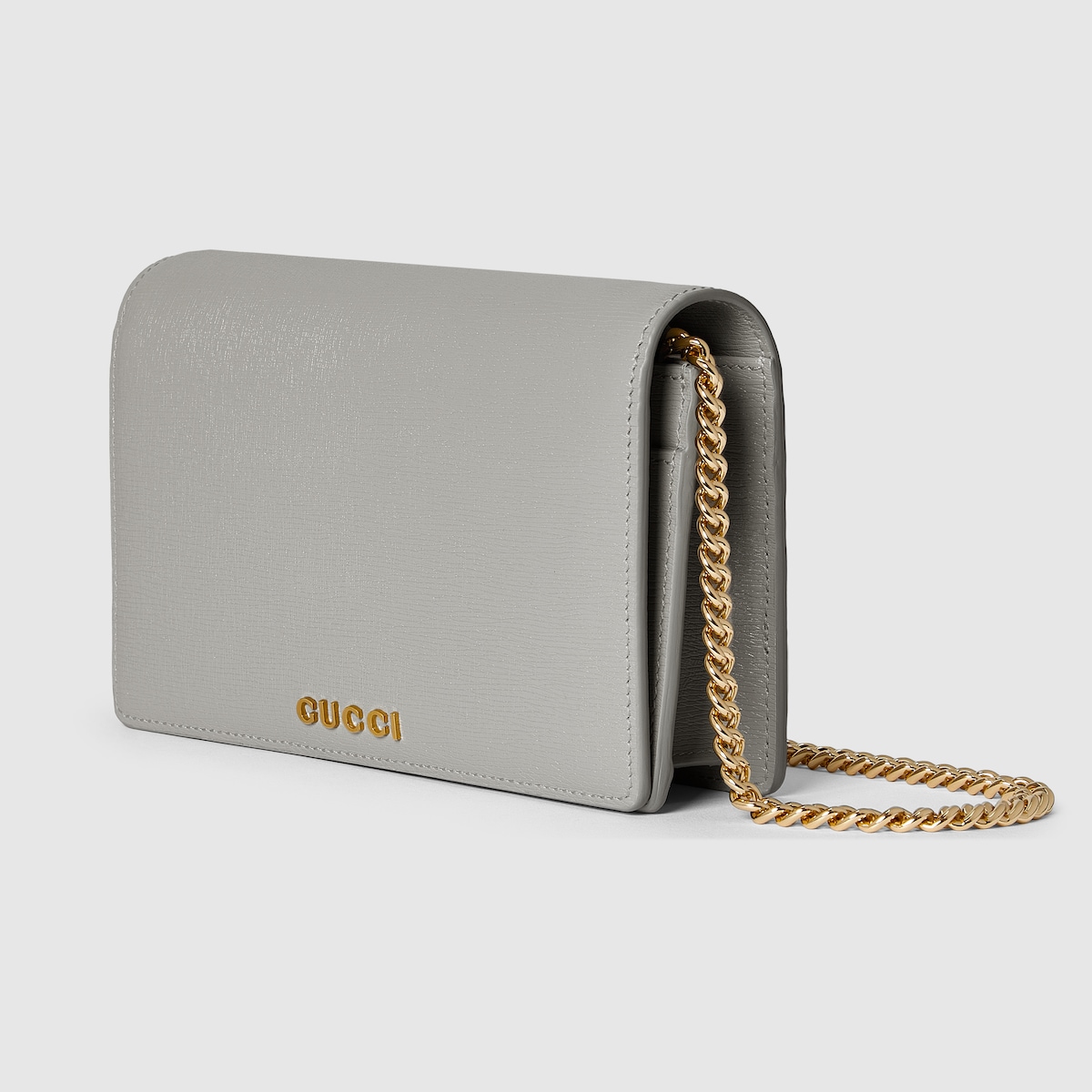 Chain wallet with Gucci script in light grey leather | GUCCI® US