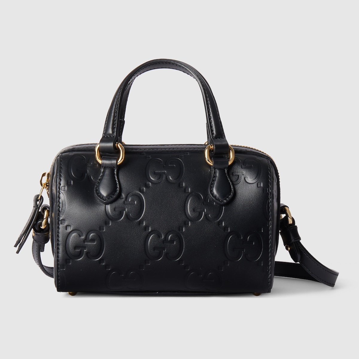 GUCCI GG Super Mini Top Handle Bag Black Leather