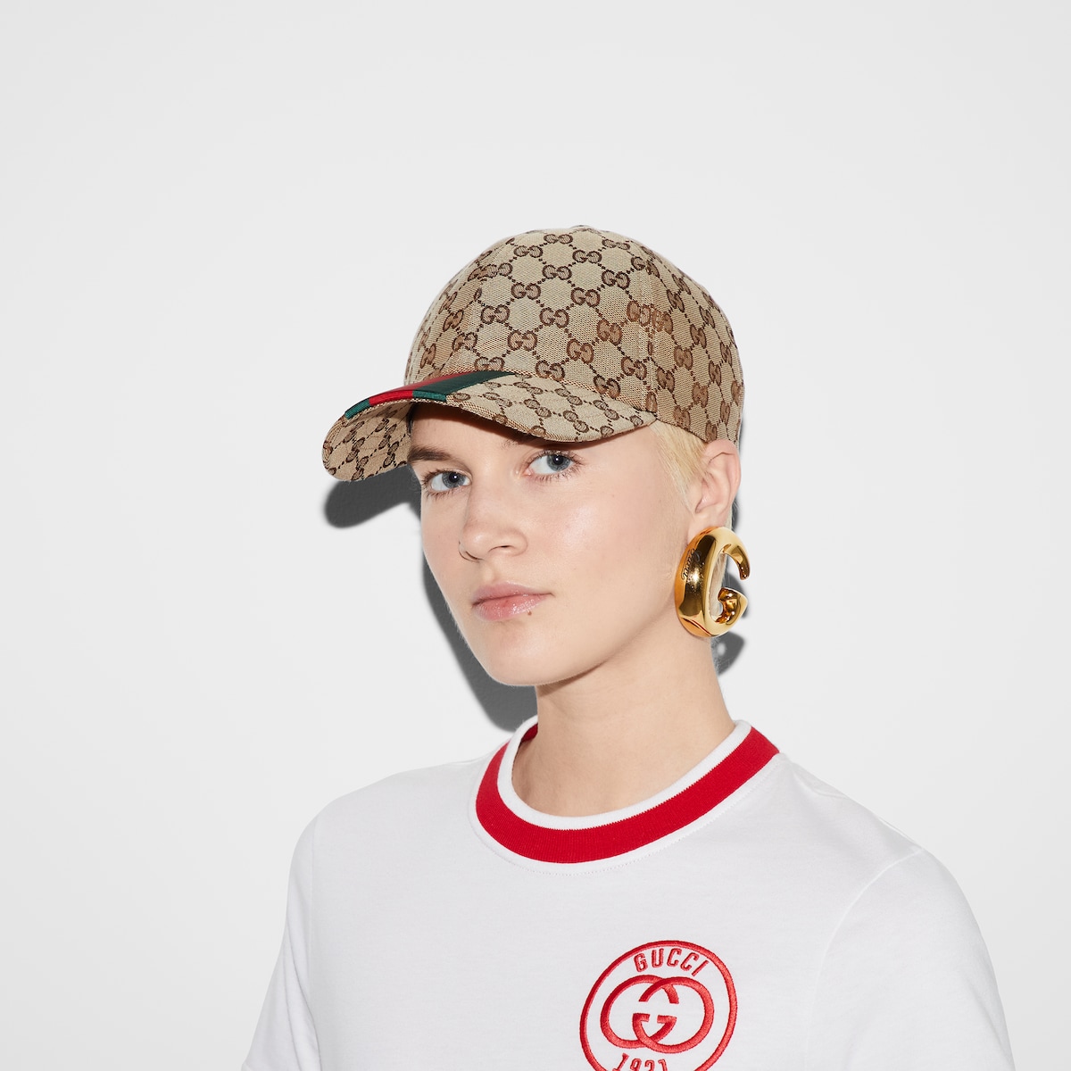GG canvas baseball hat in beige and ebony