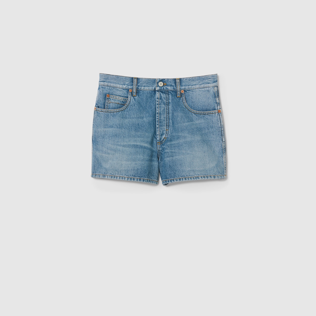 Regular denim shorts with Horsebit in blue | GUCCI® US