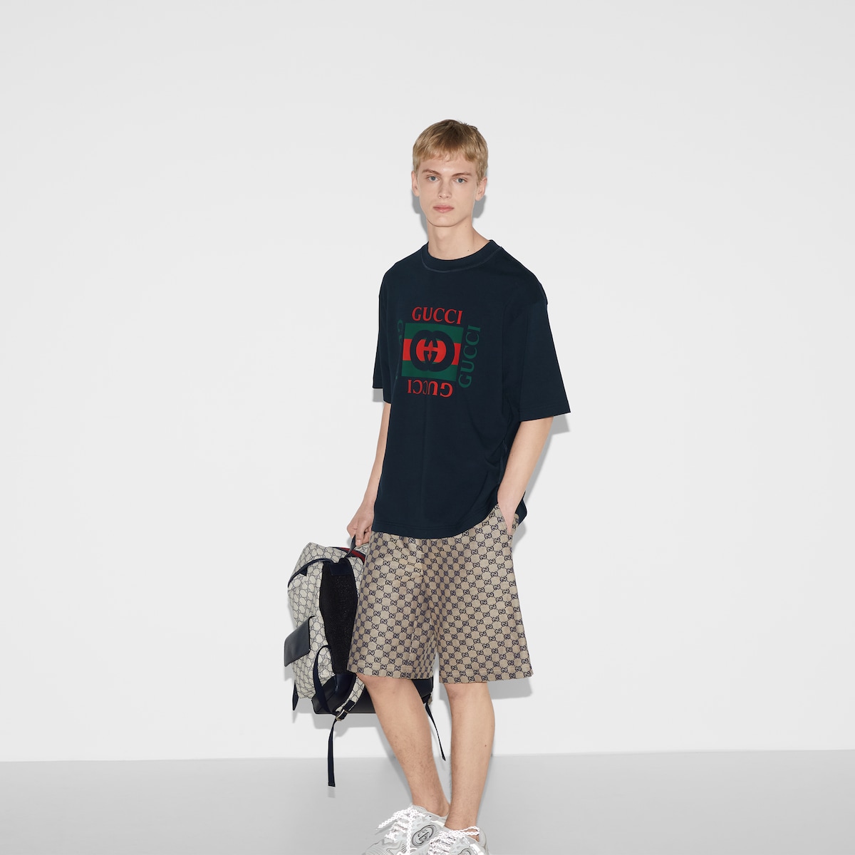 GUCCI Tシャツ ネイビー サイズL GUCCI グッチ adidasコラボ ロゴプリント半袖Tシャツ ネイビー SIZE XS