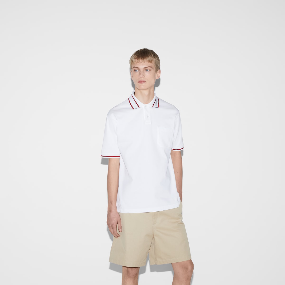 Cotton piquet polo shirt in white | GUCCI® US
