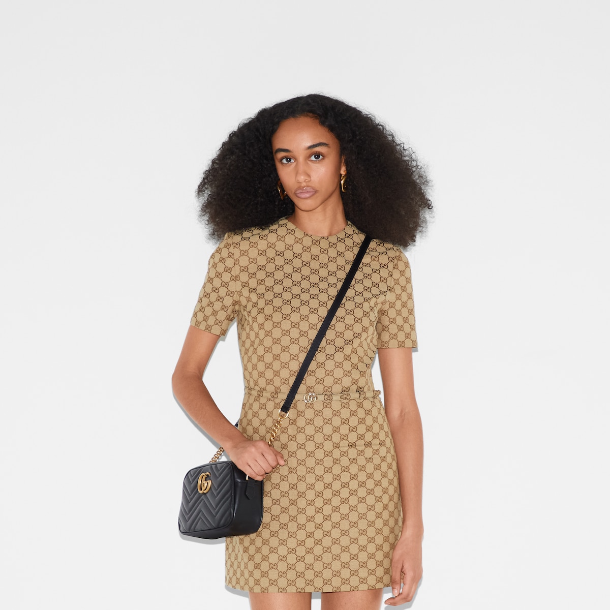 Sac a epaule petite taille a motif GG Marmont en cuir noir GUCCI FR
