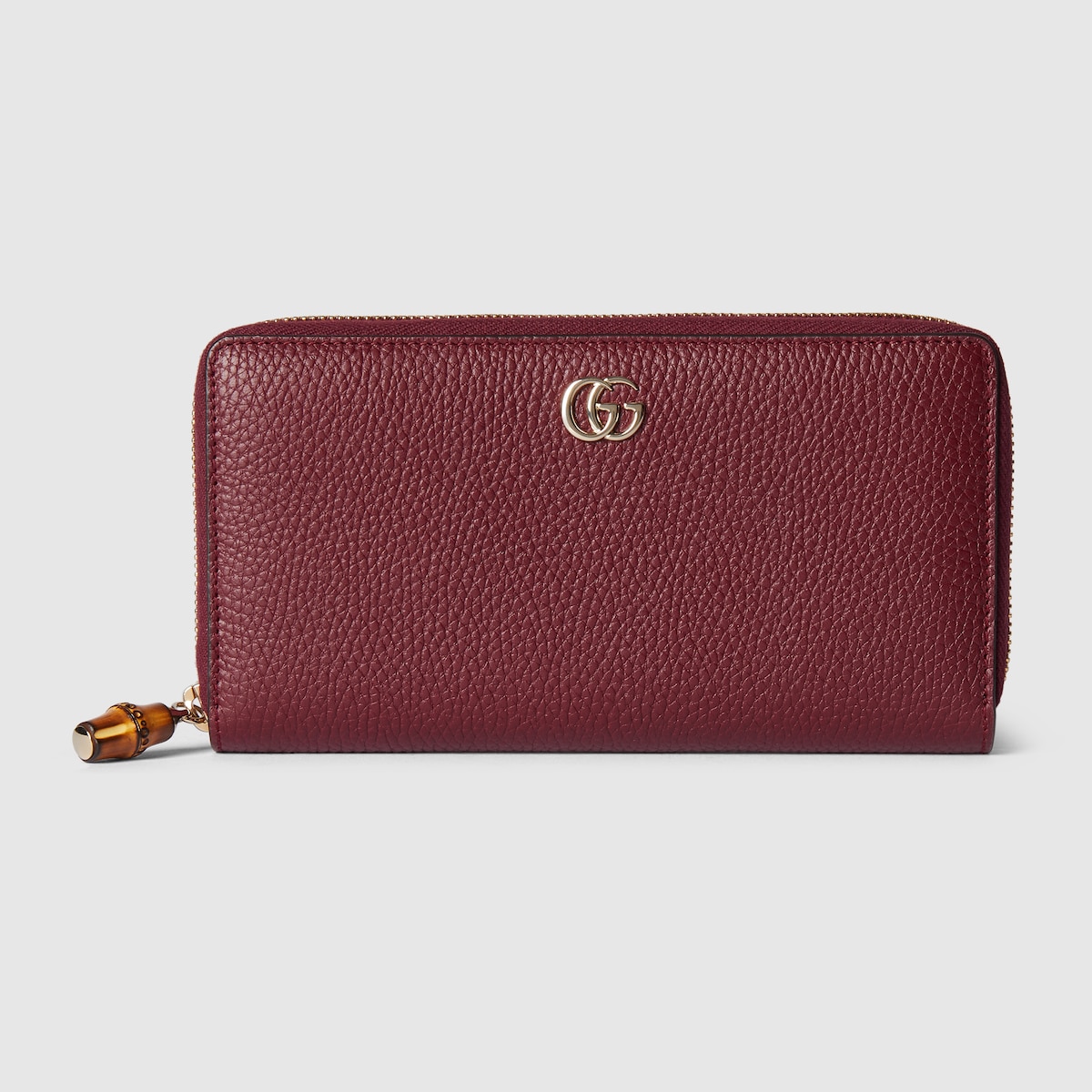 Zip around wallet with bamboo in Rosso Ancora red leather