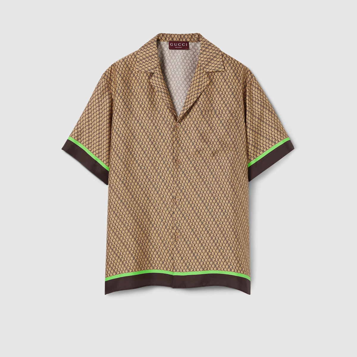 Gucci print silk bowling shirt in beige and brown GUCCI AE