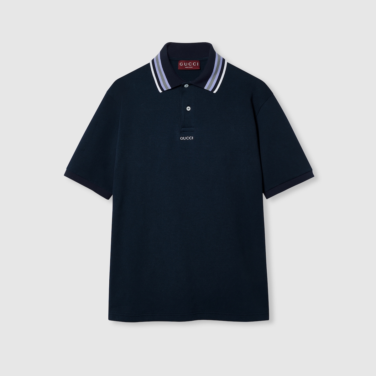 Cotton polo shirt with embroidery in navy | GUCCI® US