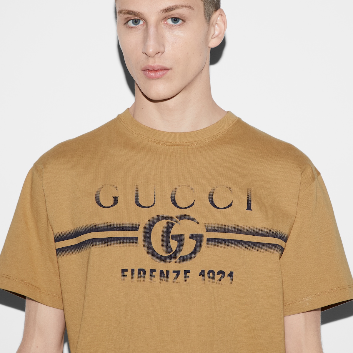 Cotton jersey T-shirt with Gucci print in beige | GUCCI® UK