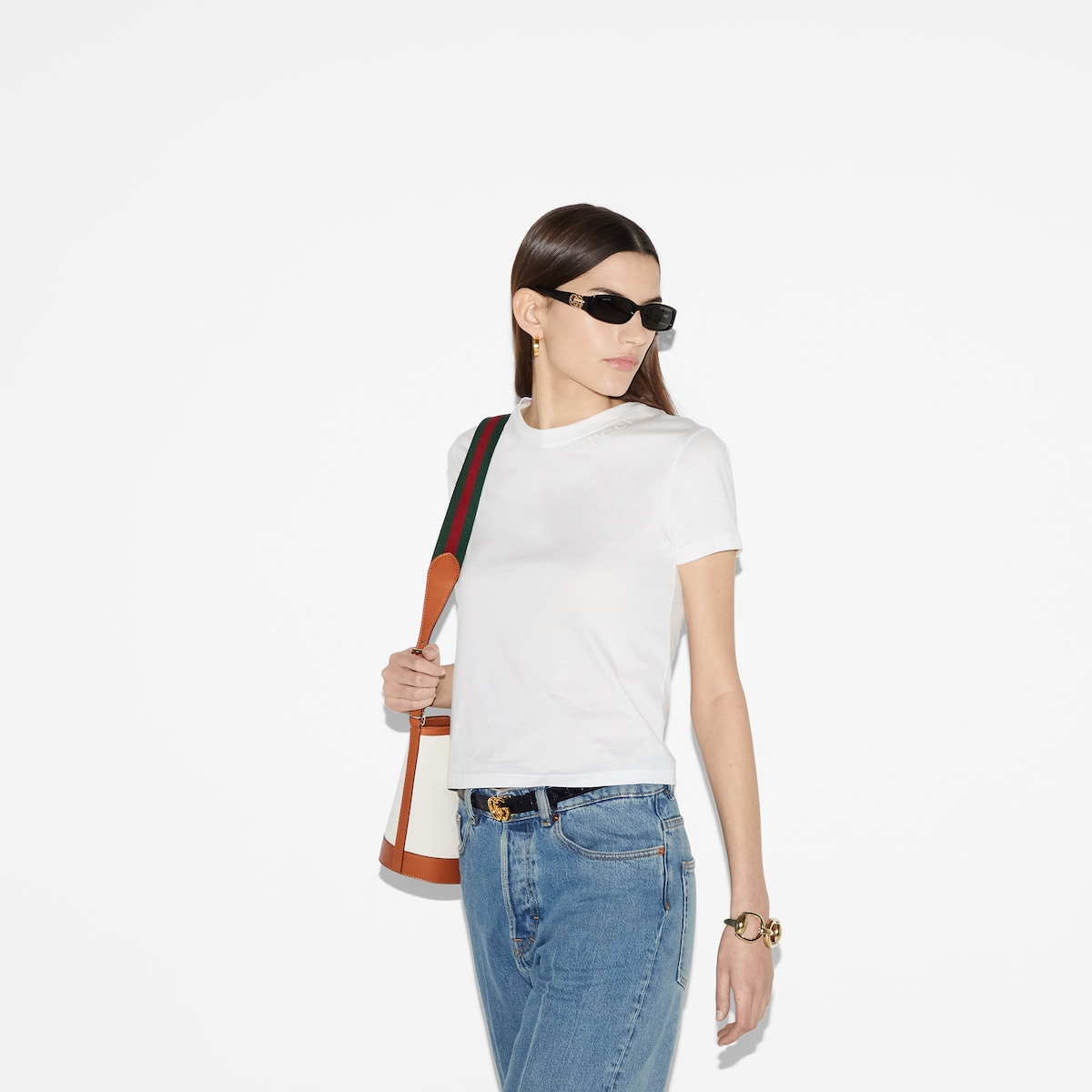 【美品】GUCCI センターロゴ刺繍 コットンジャージー Tシャツ19AW 547559_XJGYC_9024_001_100_0000