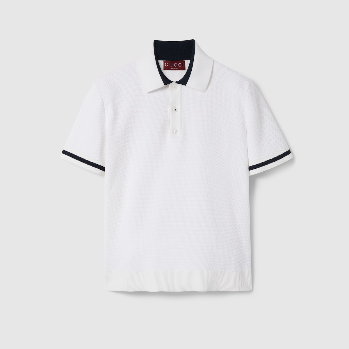 Knit cotton polo shirt with intarsia in white | GUCCI® US