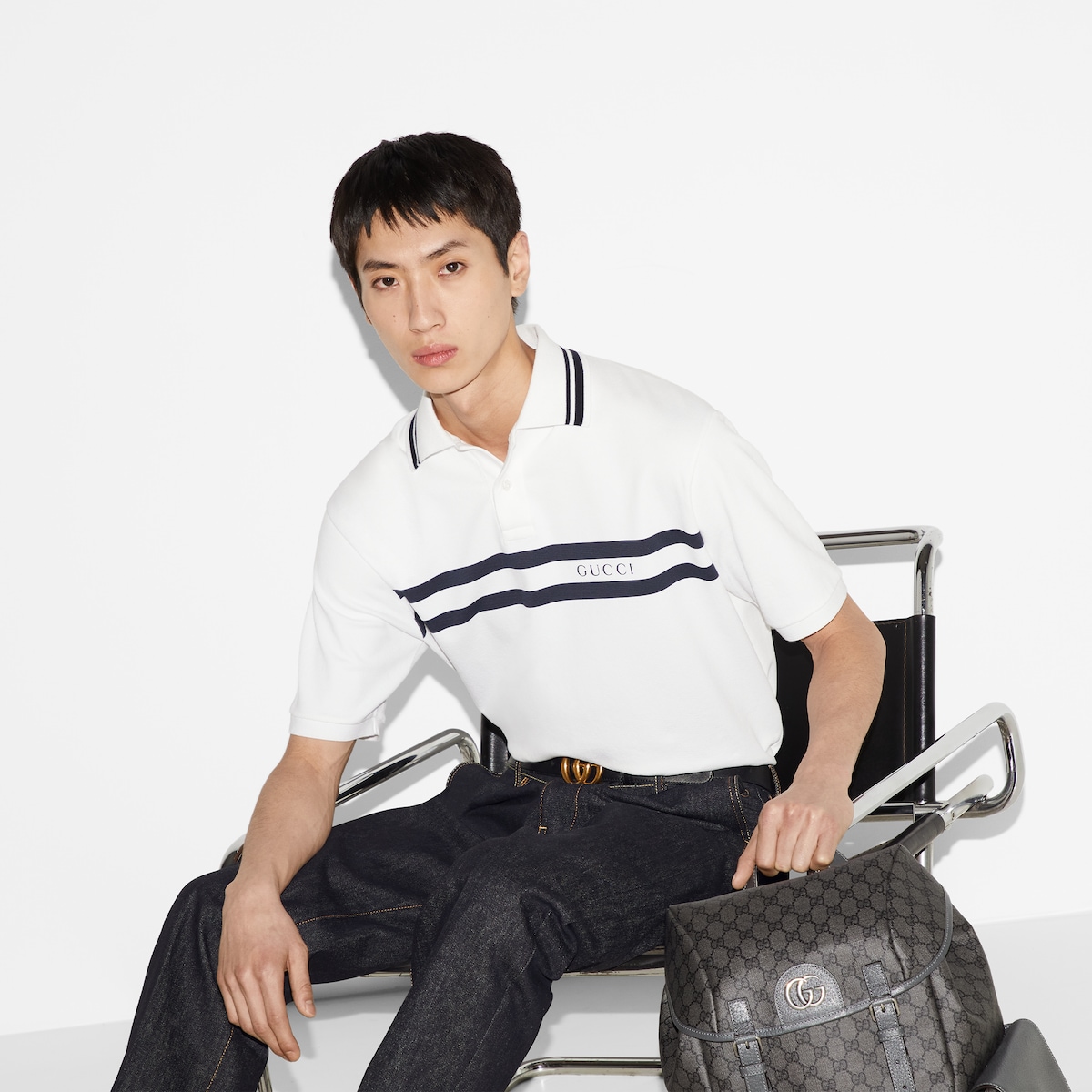Cotton piquet polo shirt in white | GUCCI® US