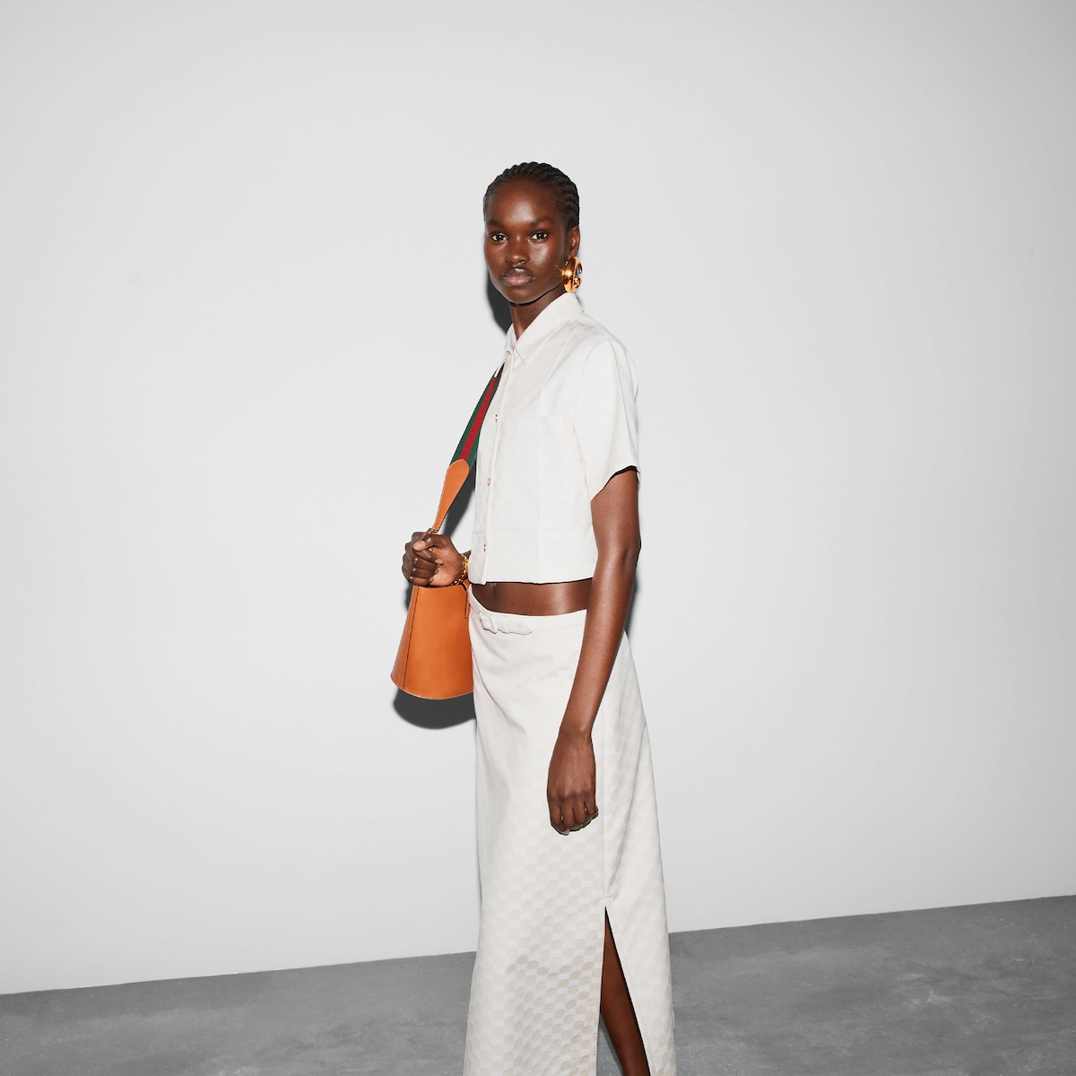 スカート GUCCI LONG COTTON SKIRT Gucci cotton fil coupé skirt in white and light blue | GUCCI® US