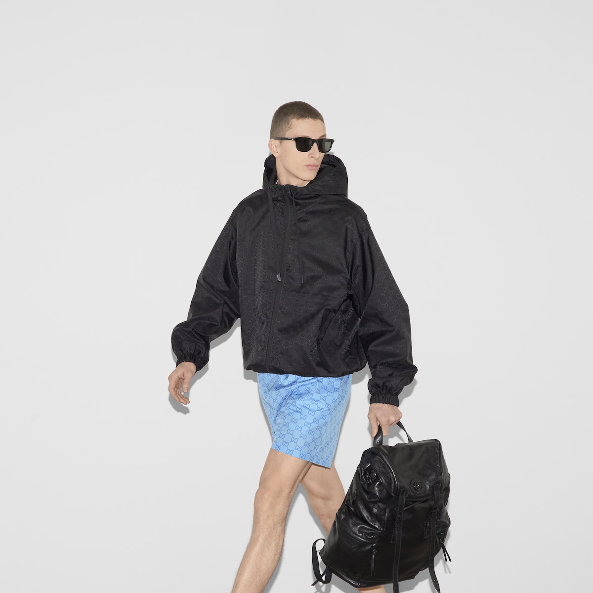 GG print nylon swim short in light blue | GUCCI® US GG print nylon swim short in light blue | GUCCI® US