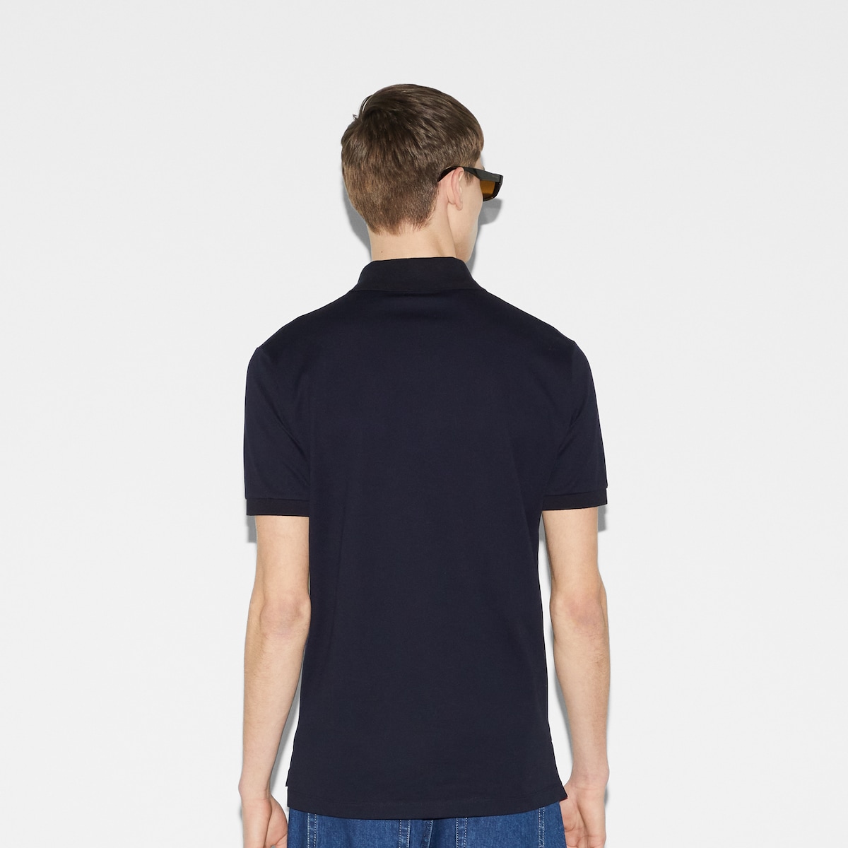 Cotton polo shirt with Web in navy | GUCCI® US