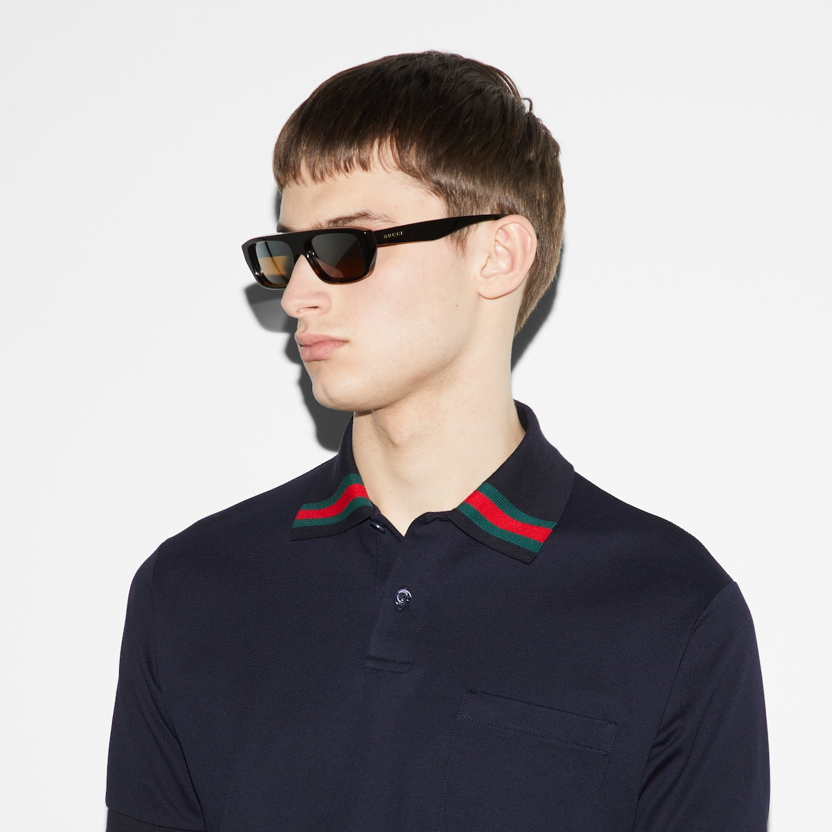 Cotton polo shirt with Web in navy | GUCCI® SI