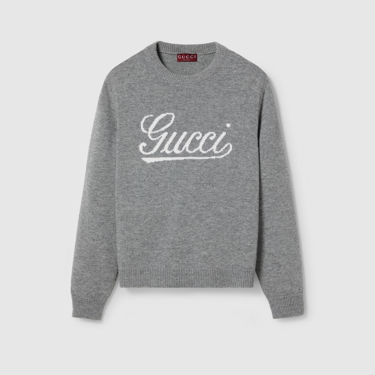 Maglione in lana con intarsio Gucci in grigio | GUCCI® Italia
