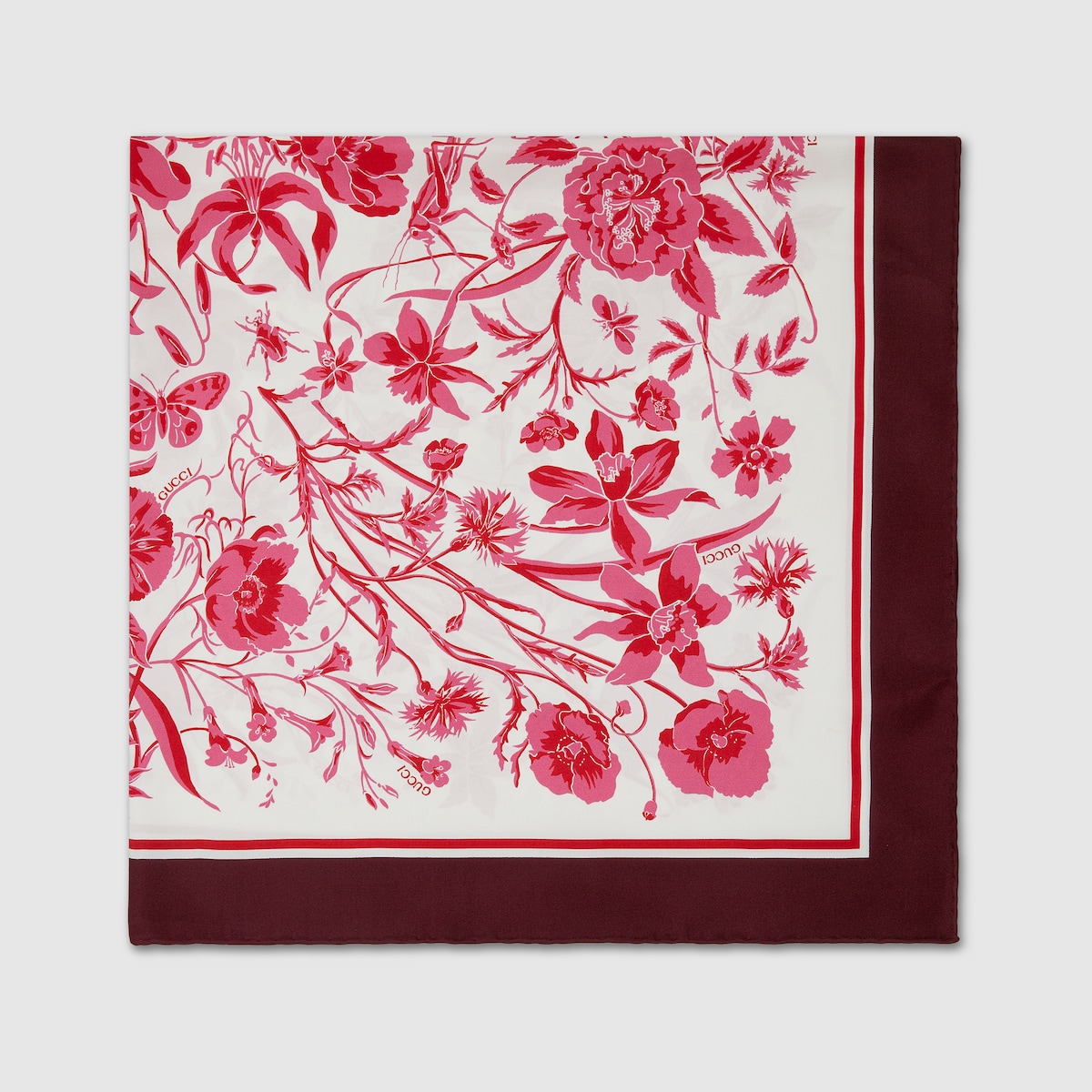 Floral print silk scarf in pink and ivory GUCCI BE