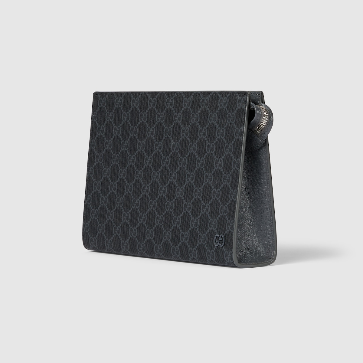 Grey trim medium pouch in black GG Supreme canvas - thumbnail 5