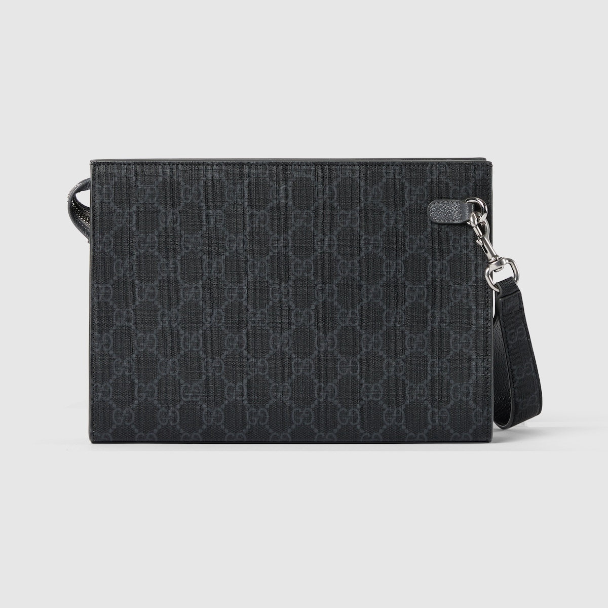 GG Pouch mit grauem Besatz in schwarzer GG Supreme Canvas GUCCI DE