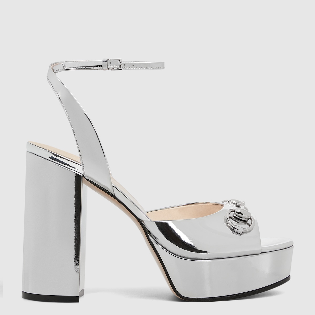 Women s Horsebit sandal in silver toned metallic leather GUCCI MX