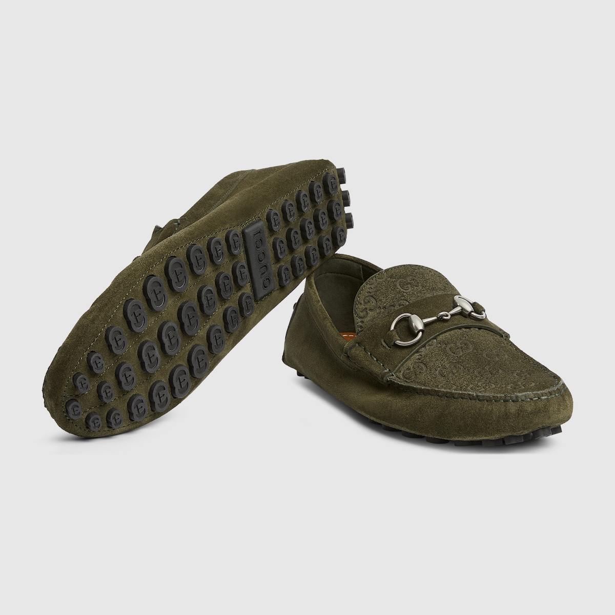 Men's driver with Horsebit in dark green suede | GUCCI® US