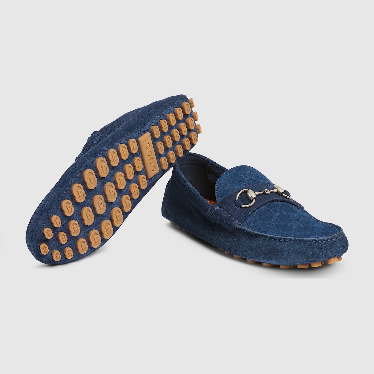 Men s driver with Horsebit in dark blue suede GUCCI Canada