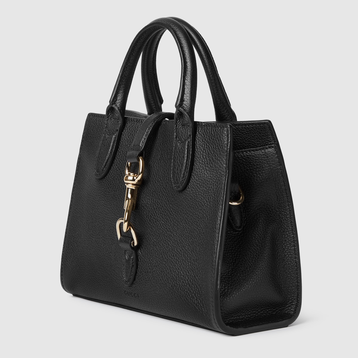 Small tote bag with hook closure in black leather | GUCCI® JP