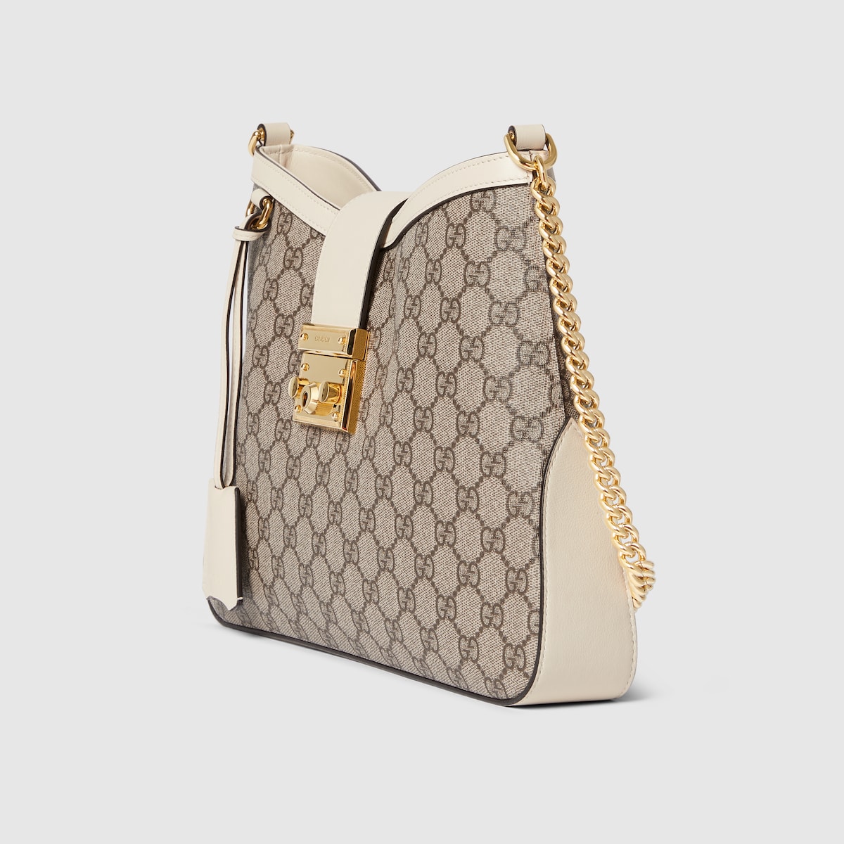 Borsa a spalla Padlock in tessuto GG Supreme misura media in finiture in pelle bianca GUCCI Italia