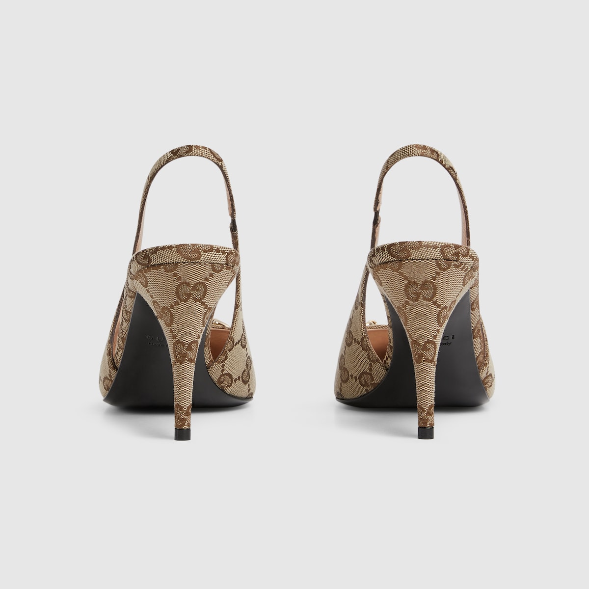 シューズ・サンダルその他 Canvas GG Heeled Pump Women's slingback pump with Horsebit in beige and ebony