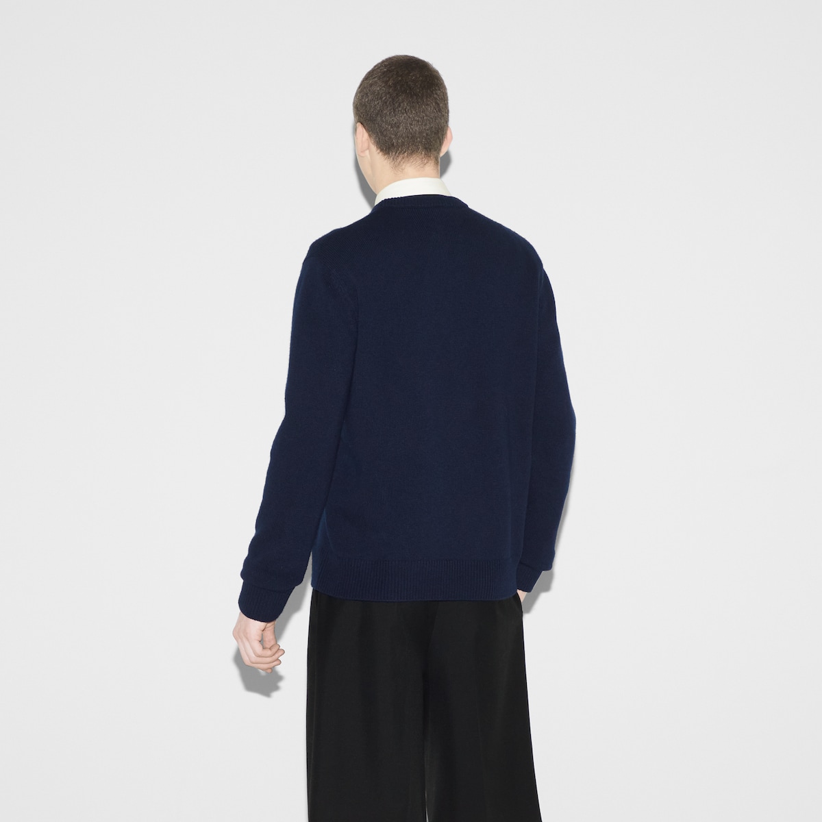 Wool sweater with Gucci intarsia in dark blue | GUCCI® US